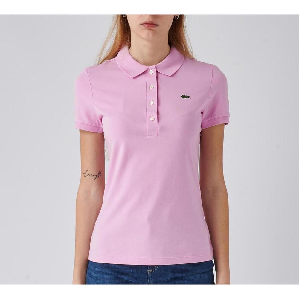 Lacoste Pink Polo Shirt Women’s Size 38 Small Classic Croc Logo Short Sleeve
